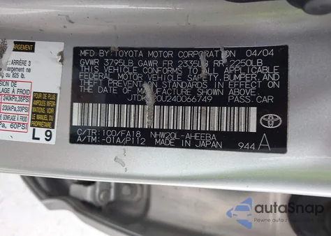 2004 Toyota Prius из США, поврежденный, VIN JTDKB20U240066749